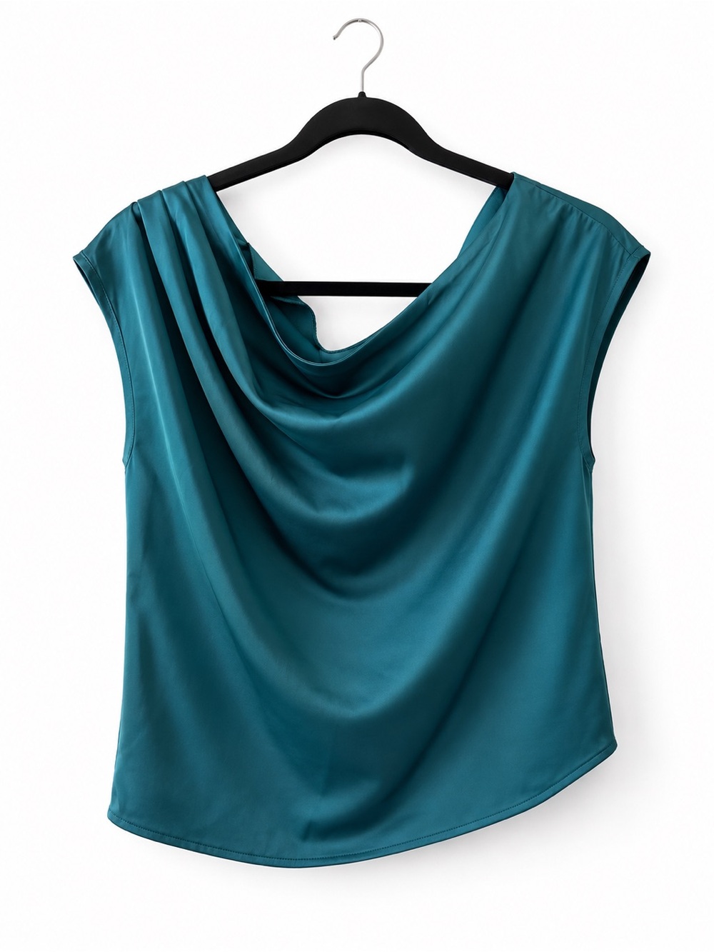Cupshe Teal Shell Satin Cowl Neck Top